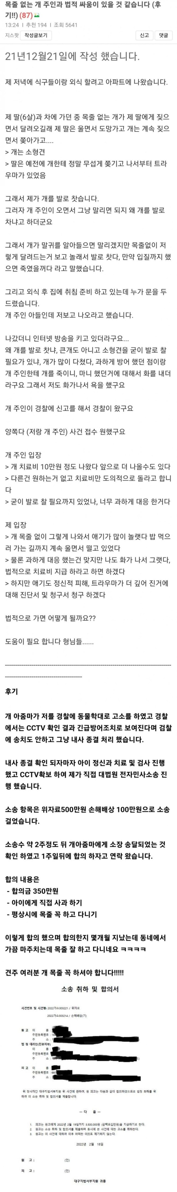 목줄 안한 개주인과의 싸움